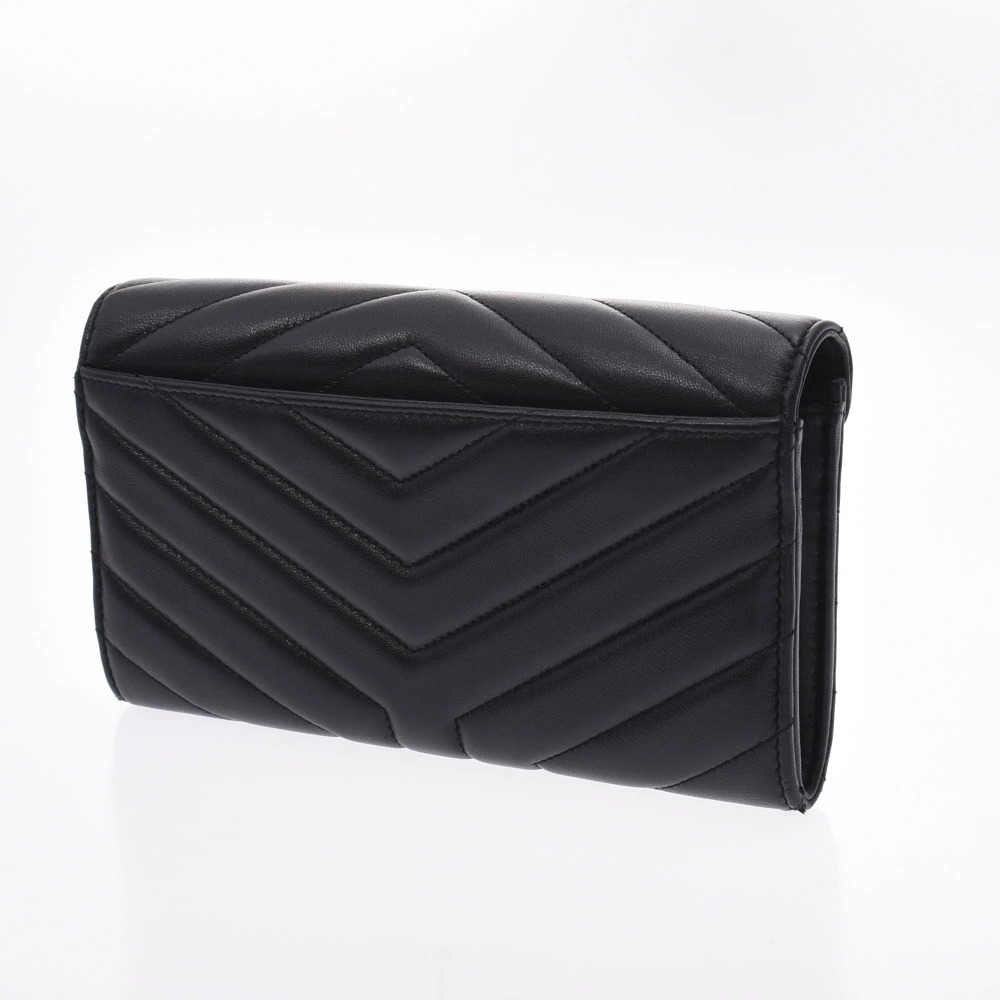 Saint Laurent Black Lambskin Flap Wallet Long